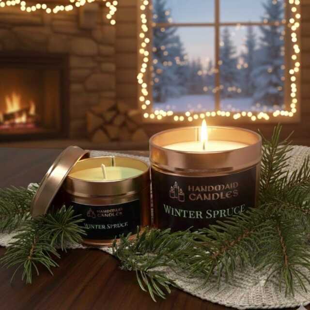 Winter Spruce Scented Candle, Soy Wax Tin Container Christmas Gift, Stocking Filler, Secret Santa Candle Gift - image 1