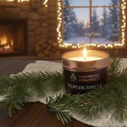 Winter Spruce Scented Candle, Soy Wax Tin Container Christmas Gift, Stocking Filler, Secret Santa Candle Gift - thumbnail 2