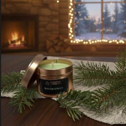 Winter Spruce Scented Candle, Soy Wax Tin Container Christmas Gift, Stocking Filler, Secret Santa Candle Gift - thumbnail 3