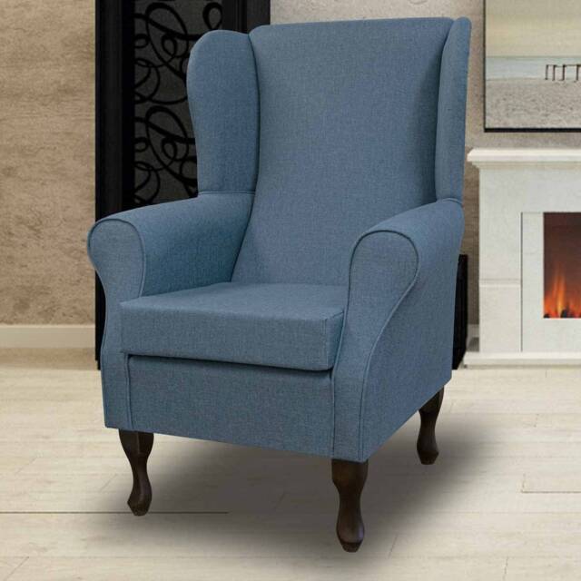 Blue Wingback Armchair - British Handmade & Upholstered Luxury Sawana Fireside Accent Chair Made To Order - image 1