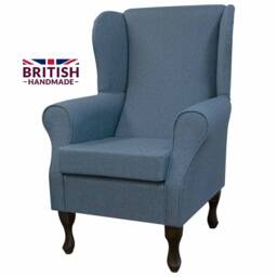 Blue Wingback Armchair - British Handmade & Upholstered Luxury Sawana Fireside Accent Chair Made To Order - thumbnail 3