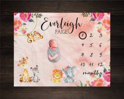 Giraffe Milestone Blanket Month Baby Watch Me Grow Growth Tracker Safari Shower Personalize Newborn Gift - thumbnail 1