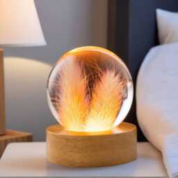 3D Crystal Ball Lamp, Handmade Dried Flower Resin Night Light, Valentine's Day Gift - thumbnail 3