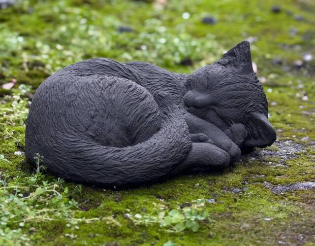 Black Curled Cat Figure Stone Sleeping Kitty Statue Concrete Kitten Decoration Cement Memorial Ornament Pet Lover Gift Garden - image 1