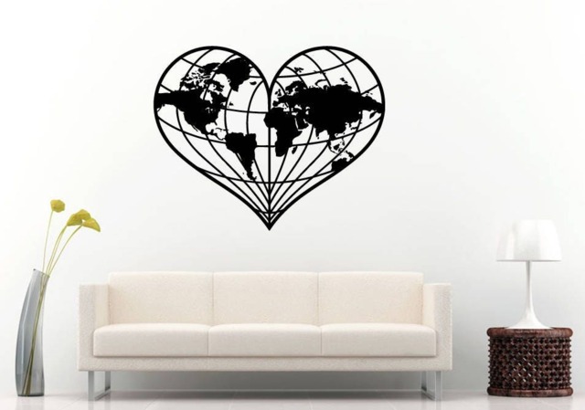 World Map Love Heart Shape Travel Adventure Geography Wall Sticker Decal Vinyl Mural Decor Art L2262 - image 1