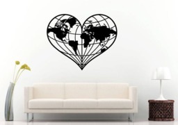 World Map Love Heart Shape Travel Adventure Geography Wall Sticker Decal Vinyl Mural Decor Art L2262 - thumbnail 1