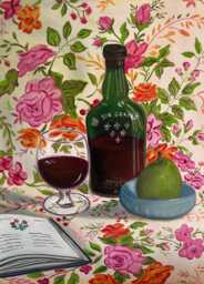 Wine Lover Acrylic Painting, Pear, Floral Still Life, Kitchen Art - thumbnail 1