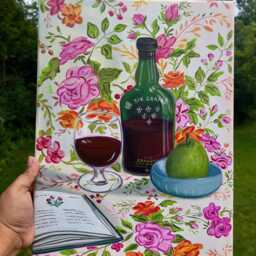 Wine Lover Acrylic Painting, Pear, Floral Still Life, Kitchen Art - thumbnail 3