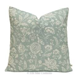 Cabbages & Roses French Toile Teal Vintage Linen Designer Sofa Throw Cushion Pillow Cover - thumbnail 2