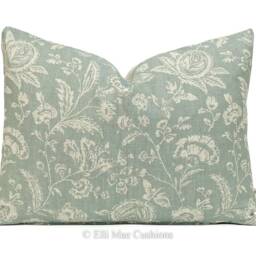 Cabbages & Roses French Toile Teal Vintage Linen Designer Sofa Throw Cushion Pillow Cover - thumbnail 4