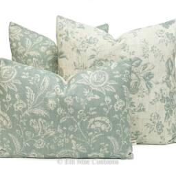 Cabbages & Roses French Toile Teal Vintage Linen Designer Sofa Throw Cushion Pillow Cover - thumbnail 3