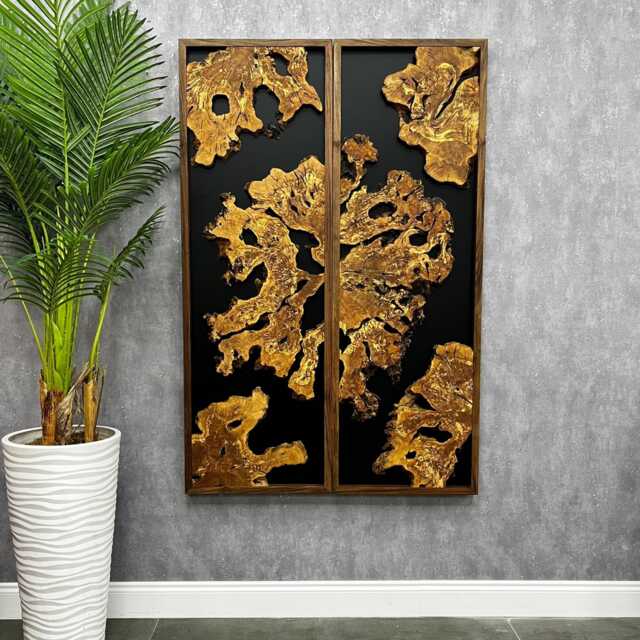 Handmade Olive Wood Diptych Wall Art, Modern Luxury Decor, Natural Grain Statement Piece - image 1
