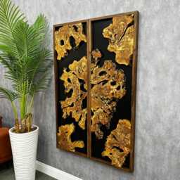 Handmade Olive Wood Diptych Wall Art, Modern Luxury Decor, Natural Grain Statement Piece - thumbnail 3