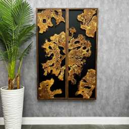 Handmade Olive Wood Diptych Wall Art, Modern Luxury Decor, Natural Grain Statement Piece - thumbnail 1