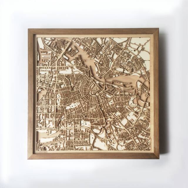 Amsterdam Wooden Map - Laser Cut 3D City Streets, Framed Minimalist Wall Art - image 1