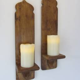 Pair Of Moroccan Style Reclaimed Wood Wall Sconce's Led Candle Holders Boho Lights - thumbnail 3