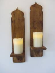 Pair Of Moroccan Style Reclaimed Wood Wall Sconce's Led Candle Holders Boho Lights - thumbnail 1