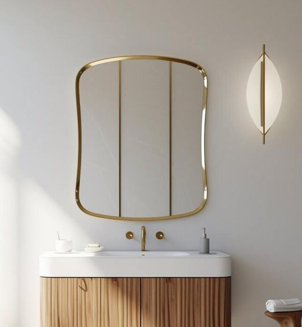 Asymmetrical Gold Frame Mirror Modern Home & Wall Decor, Vanity, Bathroom, Living Room Mirror - image 1