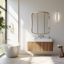 Asymmetrical Gold Frame Mirror Modern Home & Wall Decor, Vanity, Bathroom, Living Room Mirror - thumbnail 2