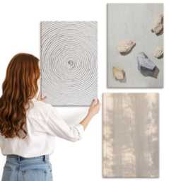 3 Piece Canvas Set - Boho Textures Natural Structures, Beige Picture Print, Wall Decor - thumbnail 3