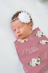 Magnolia Personalized Swaddle, Baby Girl Bow Blanket, Custom Name Hospital Shower Gift, Toddler - thumbnail 1