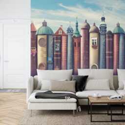 Magical City Books Wallpaper Mural, Nursery Decor, Peel & Stick - thumbnail 2