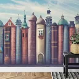 Magical City Books Wallpaper Mural, Nursery Decor, Peel & Stick - thumbnail 3