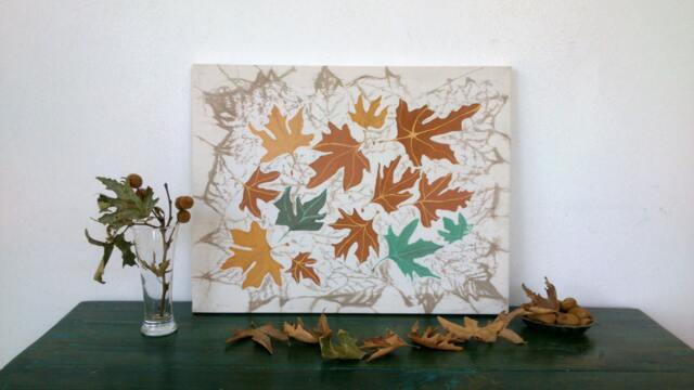Original Painting Autumn, Leaves Wall Art Canvas, Decor, Painting, Brown Yellow Green On White Paintings, Gift - image 1