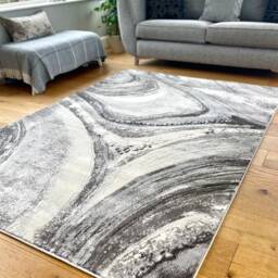 Silver Grey Marble Shimmer Sheen Effect Modern Rug Silky Soft Chic Design Area Mat - thumbnail 2