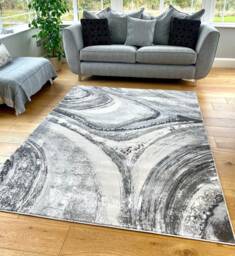 Silver Grey Marble Shimmer Sheen Effect Modern Rug Silky Soft Chic Design Area Mat