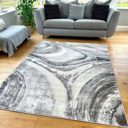 Silver Grey Marble Shimmer Sheen Effect Modern Rug Silky Soft Chic Design Area Mat - thumbnail 3