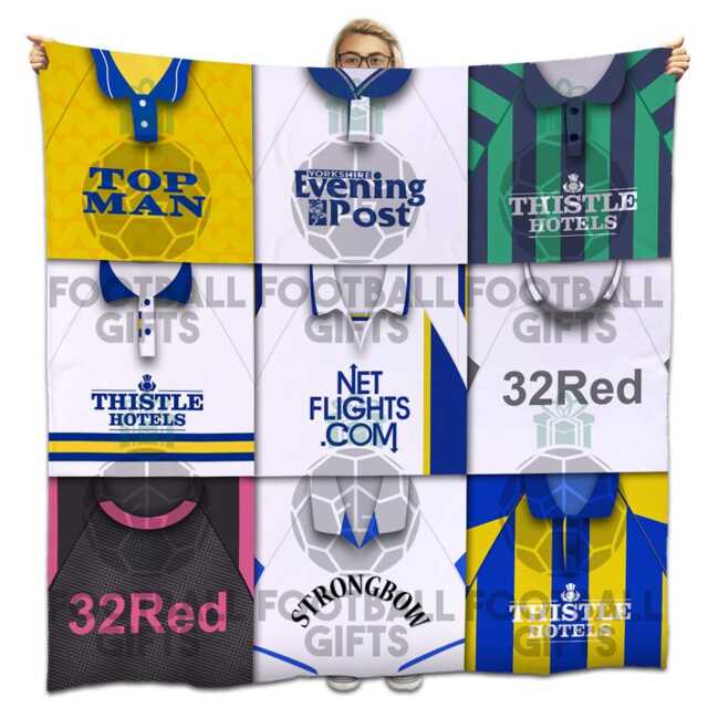 Leeds Classic Kits Montage Retro Shirt Fleece Blanket/Throw Great Gift For Whites Fans - image 1