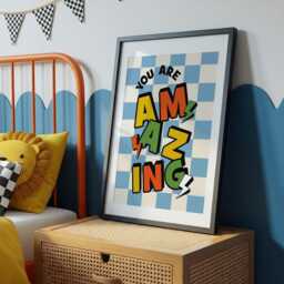 Retro Style Print, Boys Bedroom Prints, Positive Affirmation, Colourful Kids Decor, Cool Motivational Quote, Checkerboard - thumbnail 2