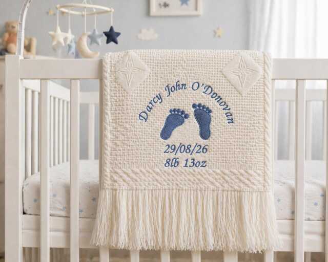 Personalised Baby Blanket Shawl Embroidered Newborn Gift Footprints Shower - image 1