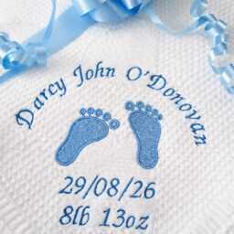 Personalised Baby Blanket Shawl Embroidered Newborn Gift Footprints Shower - thumbnail 2