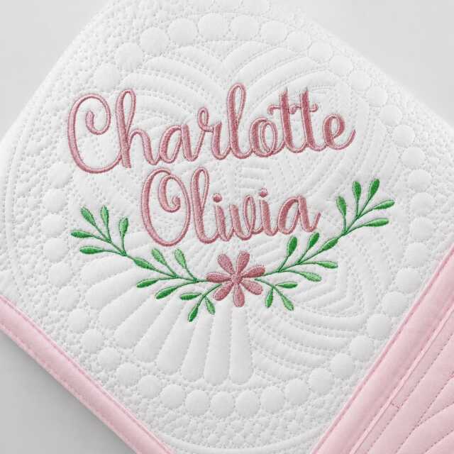 Personalized Floral Baby Quilt With Name - Custom Heirloom Blanket, Girl Gift, Embroidered Keepsake - image 1