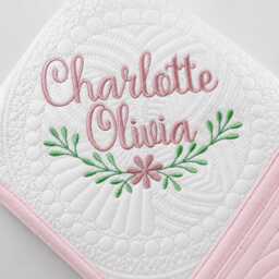 Personalized Floral Baby Quilt With Name - Custom Heirloom Blanket, Girl Gift, Embroidered Keepsake - thumbnail 1