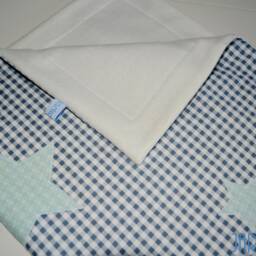 "Baby Blanket Incl. With Name ""Karo Grau-Mint Sterne" - thumbnail 3