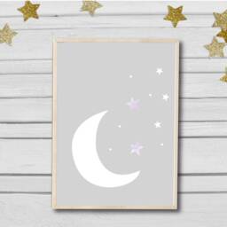 Nursery Prints Set Of 3 For Nursery Moon & Stars Pink Grey Girl Print - thumbnail 2