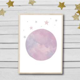 Nursery Prints Set Of 3 For Nursery Moon & Stars Pink Grey Girl Print - thumbnail 3