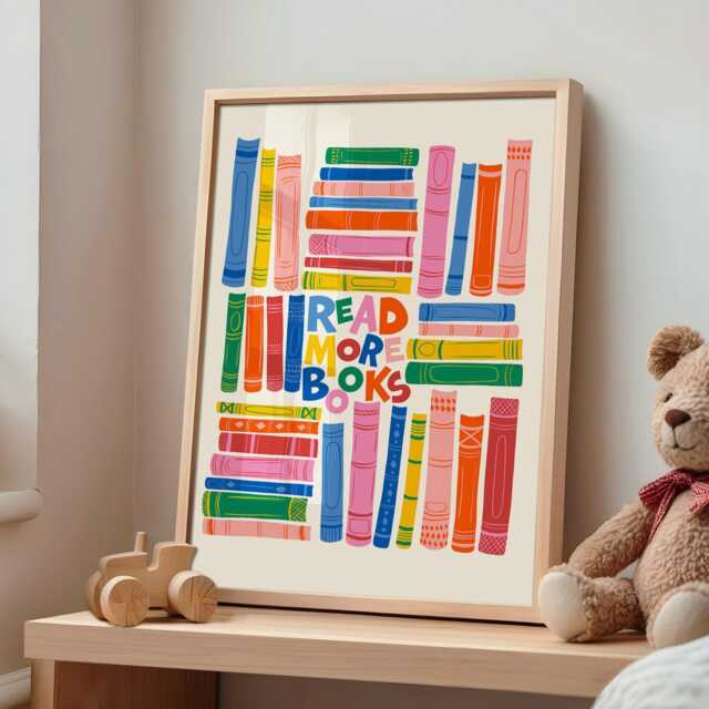 Read More Books Wall Art Print, Book Art, Nursery Room Reading Classroom Gift For Reader, Colorful Kids Room, Nook - image 1