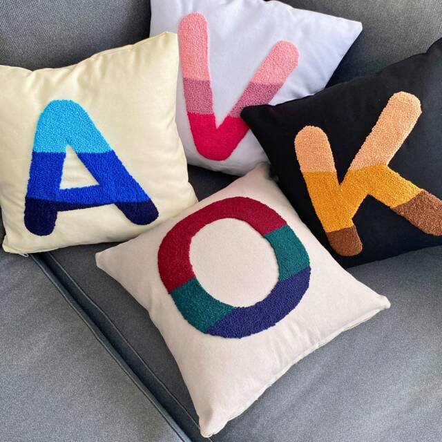 Personalized Punch Needle Letter Pillow, Linen Nursery Decor - image 1