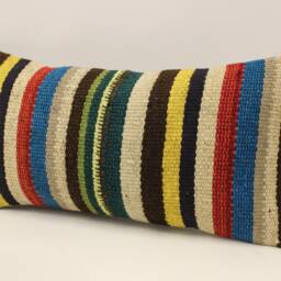 Vintage Kilim Pillow Cover, Bohemian Lumbar Cushion, 10x20 Wool Accent - thumbnail 3