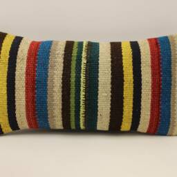 Vintage Kilim Pillow Cover, Bohemian Lumbar Cushion, 10x20 Wool Accent - thumbnail 2