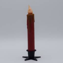 Set Of Two Red Grubby 7 Inch Led Wax Dipped Taper Candles With Timer, Battery Operated Flameless Candles, Country Primitive Home Decor - thumbnail 4