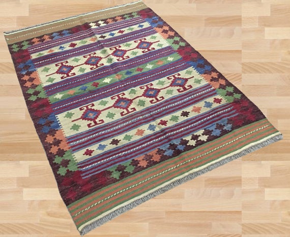 Handwoven Afghan Kilim Rug, Bohemian Modern Rug - 199x146 cm - image 1