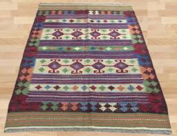 Handwoven Afghan Kilim Rug, Bohemian Modern Rug - 199x146 cm - thumbnail 2