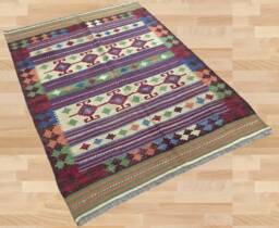 Handwoven Afghan Kilim Rug, Bohemian Modern Rug - 199x146 cm - thumbnail 1