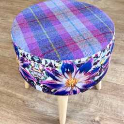 Arran Flower Velvet & Purple Tartan Harris Tweed Footstool - thumbnail 3