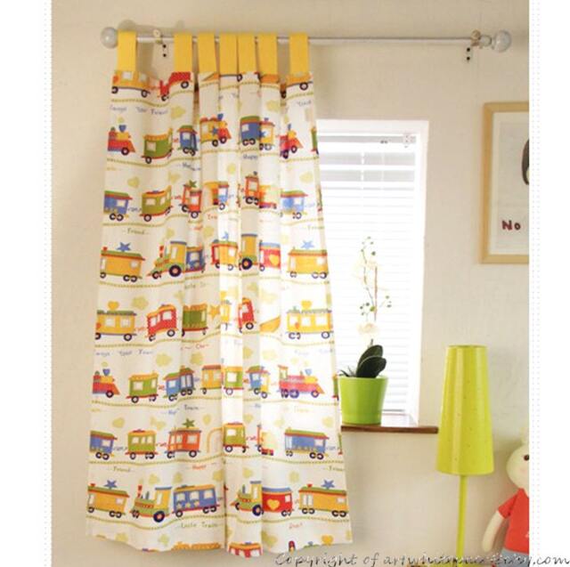 Train Nursery Curtain, Kids Playroom Decor, & Cloud Valance - image 1